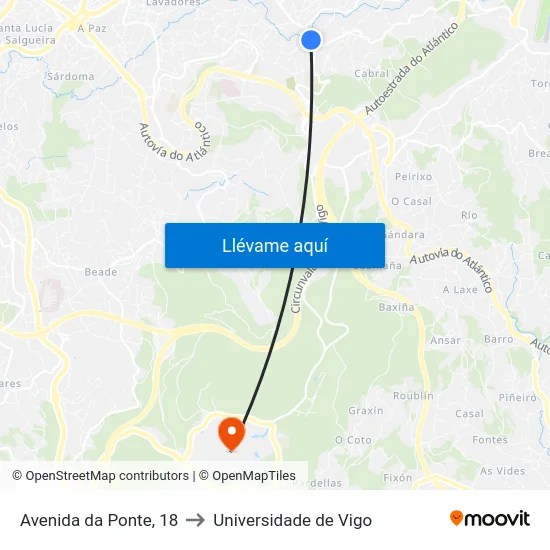 Avenida da Ponte, 18 to Universidade de Vigo map