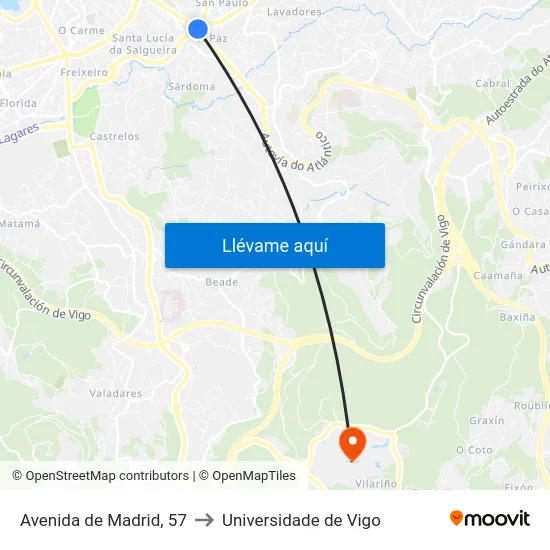 Avenida de Madrid, 57 to Universidade de Vigo map