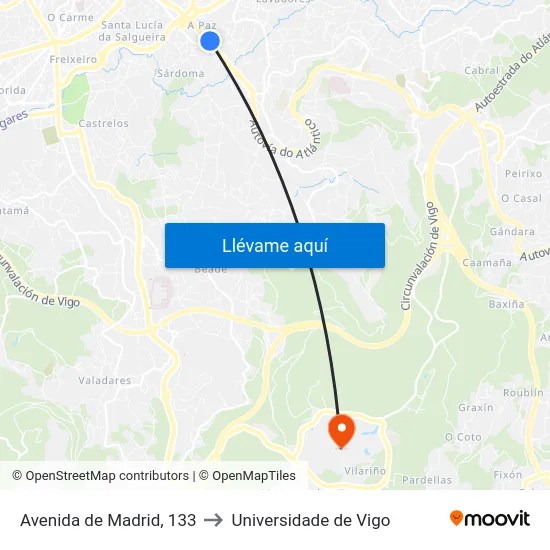 Avenida de Madrid, 133 to Universidade de Vigo map