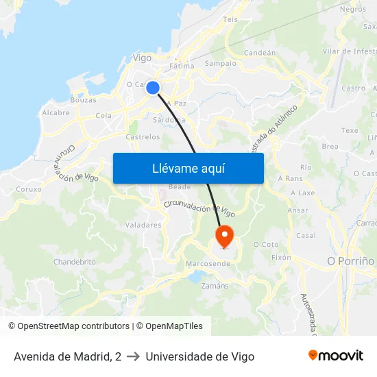 Avenida de Madrid, 2 to Universidade de Vigo map