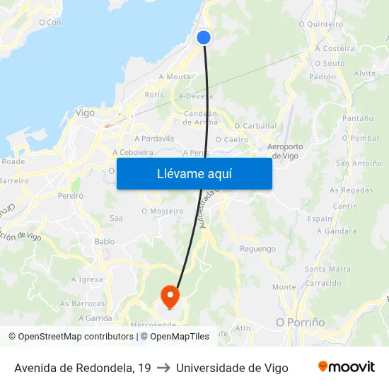 Avenida de Redondela, 19 to Universidade de Vigo map