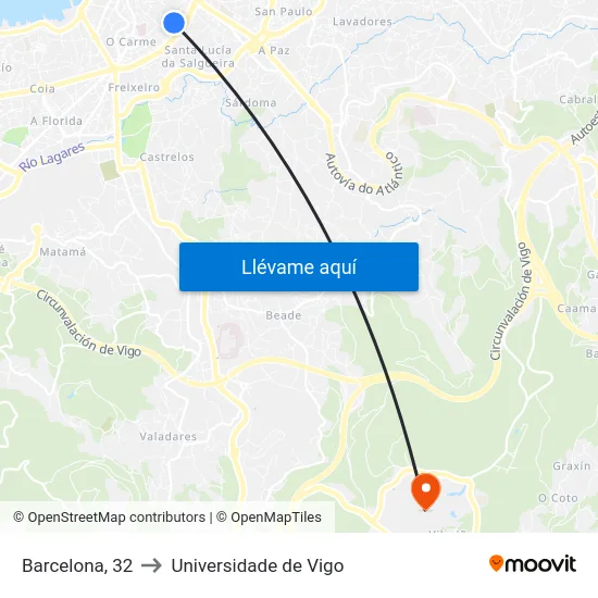 Barcelona, 44 to Universidade de Vigo map