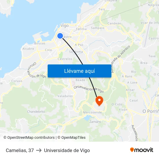 Camelias, 37 to Universidade de Vigo map