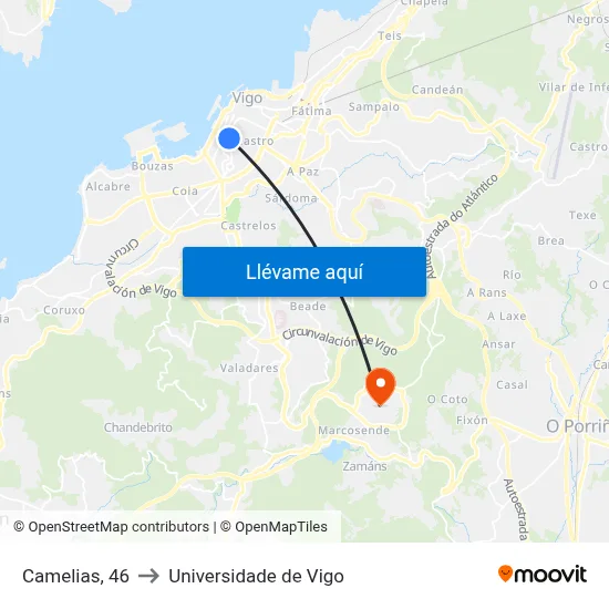 Camelias, 46 to Universidade de Vigo map