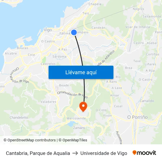 Cantabria, Parque de Aqualia to Universidade de Vigo map