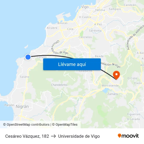 Cesáreo Vázquez, 182 to Universidade de Vigo map