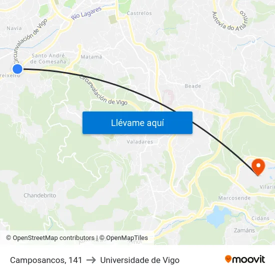 Camposancos, 141 to Universidade de Vigo map