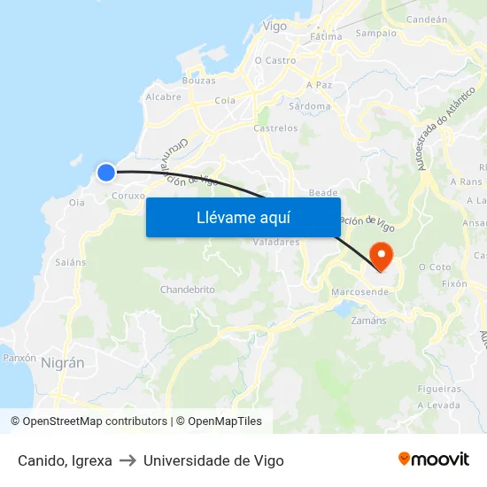 Canido, Igrexa to Universidade de Vigo map