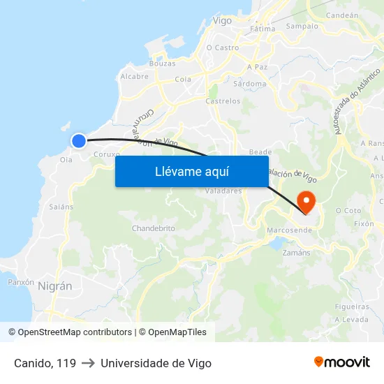 Canido, 119 to Universidade de Vigo map