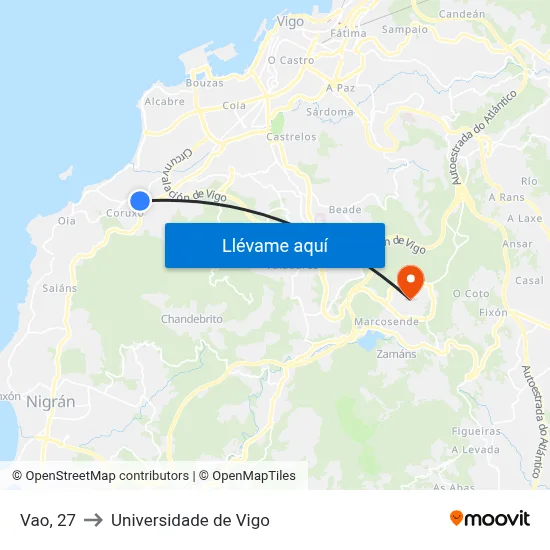 Vao, 27 to Universidade de Vigo map