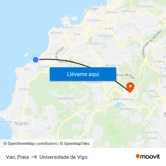 Vao, Praia to Universidade de Vigo map