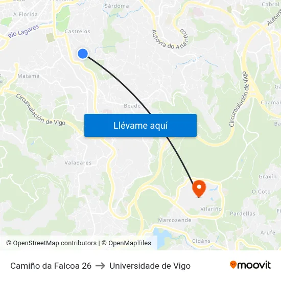 Camiño da Falcoa 26 to Universidade de Vigo map