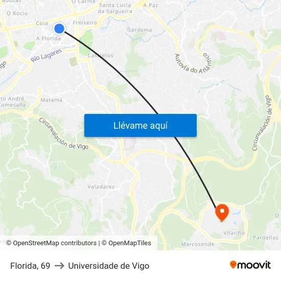 Florida, 69 to Universidade de Vigo map