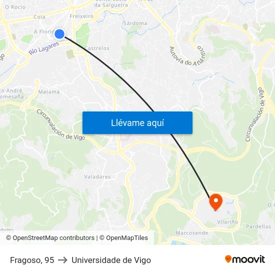 Fragoso, 95 to Universidade de Vigo map
