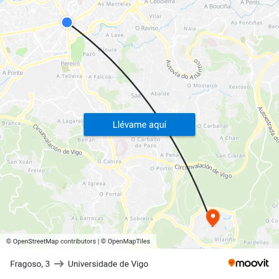 Fragoso, 3 to Universidade de Vigo map