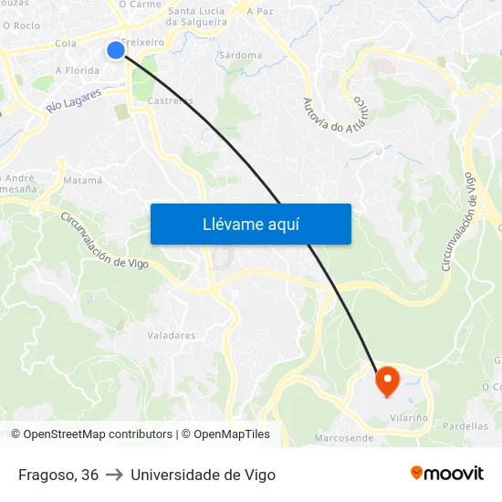 Fragoso, 36 to Universidade de Vigo map