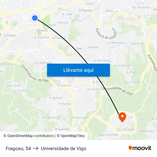 Fragoso, 54 to Universidade de Vigo map