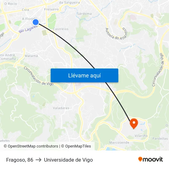 Fragoso, 86 to Universidade de Vigo map