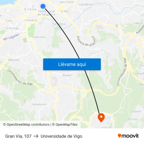 Gran Vía, 107 to Universidade de Vigo map