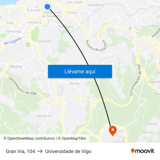 Gran Vía, 104 to Universidade de Vigo map