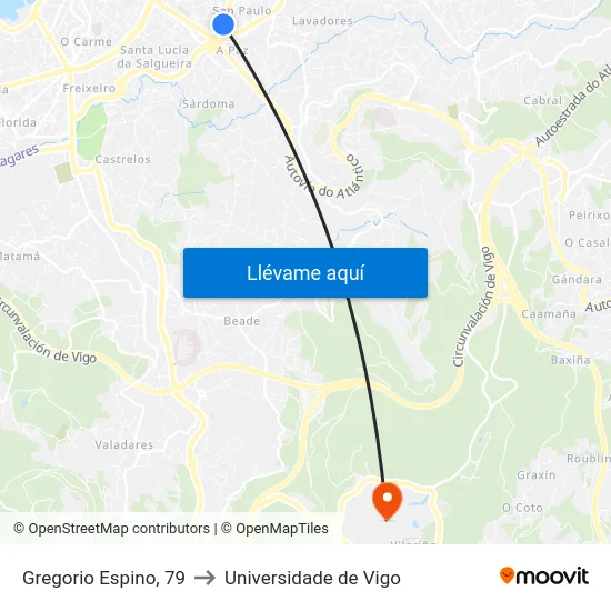 Gregorio Espino, 79 to Universidade de Vigo map