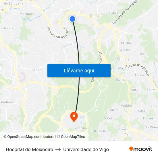 Hospital do Meixoeiro to Universidade de Vigo map