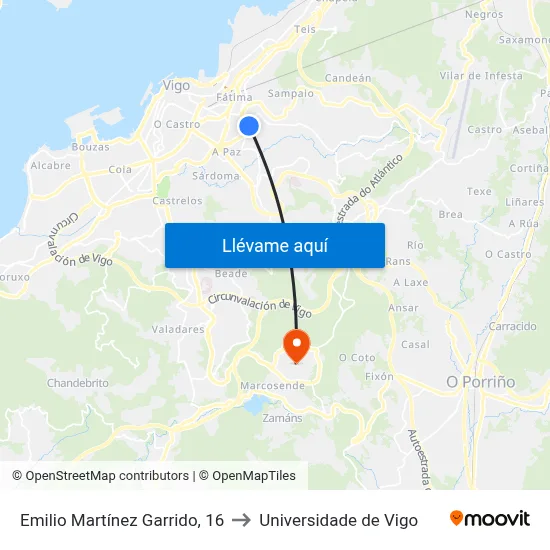 Emilio Martínez Garrido, 16 to Universidade de Vigo map