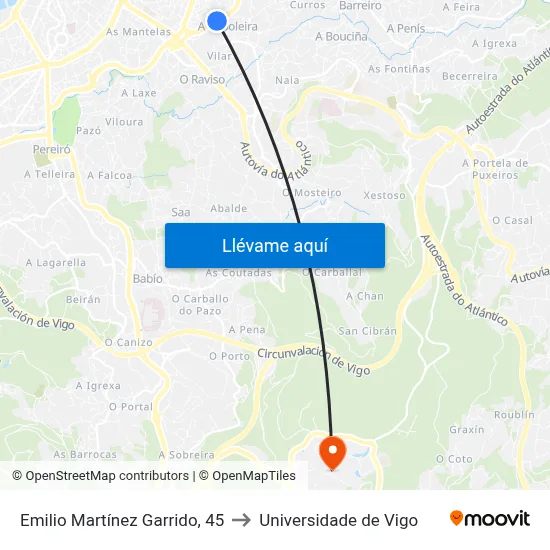 Emilio Martínez Garrido, 45 to Universidade de Vigo map