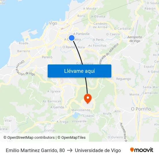 Emilio Martínez Garrido, 80 to Universidade de Vigo map