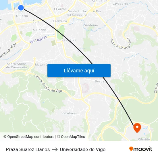 Praza Suárez Llanos to Universidade de Vigo map