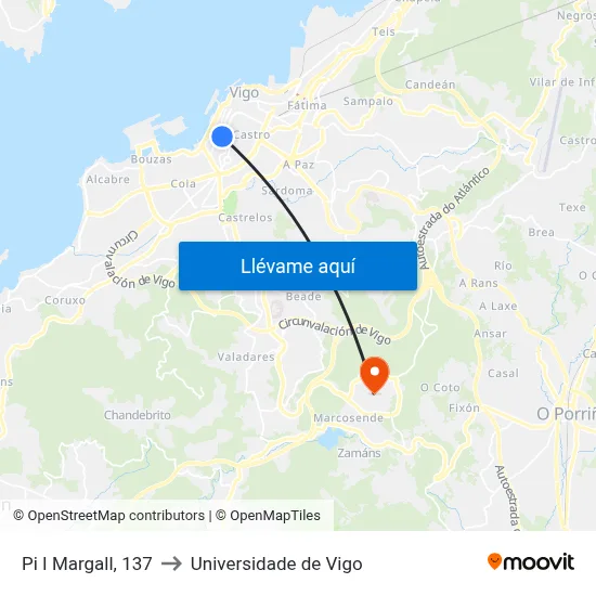 Pi I Margall, 137 to Universidade de Vigo map