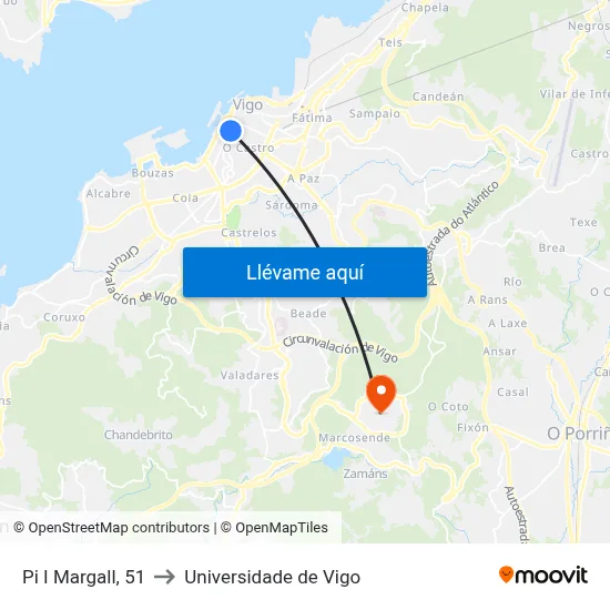 Pi I Margall, 51 to Universidade de Vigo map
