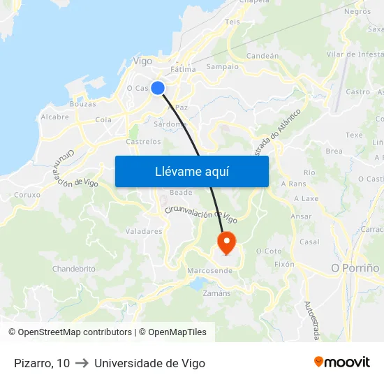 Pizarro, 10 to Universidade de Vigo map