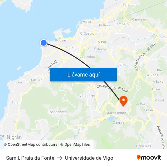 Samil, Praia da Fonte to Universidade de Vigo map