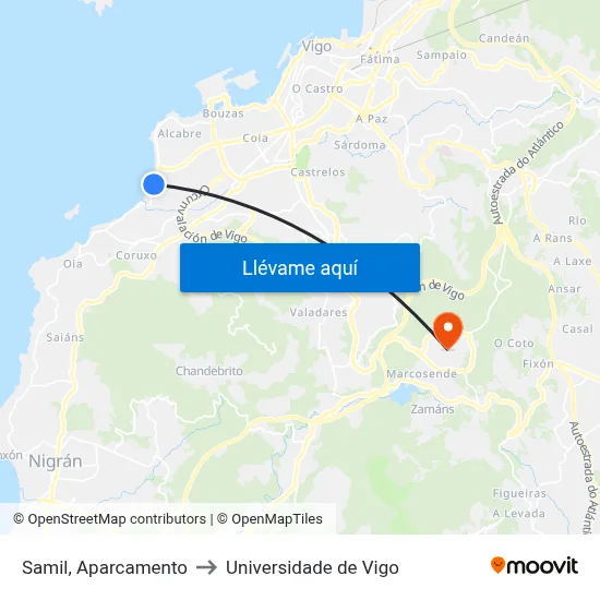 Samil, Aparcamento to Universidade de Vigo map