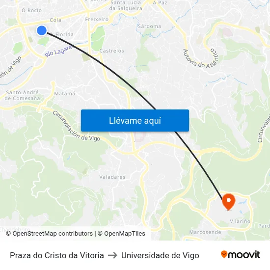 Praza do Cristo da Vitoria to Universidade de Vigo map