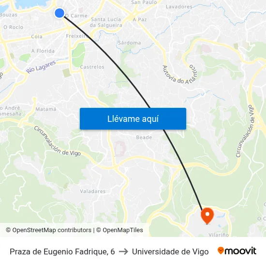 Praza de Eugenio Fadrique, 6 to Universidade de Vigo map