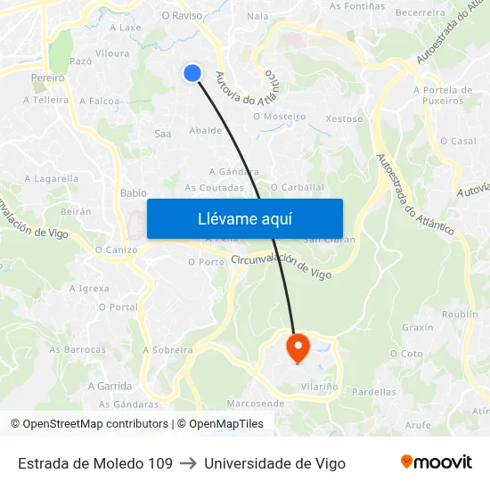 Estrada de Moledo 109 to Universidade de Vigo map