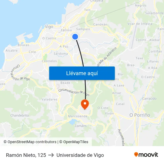 Ramón Nieto, 125 to Universidade de Vigo map