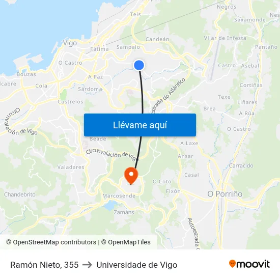Ramón Nieto, 355 to Universidade de Vigo map