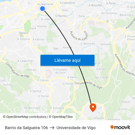 Barrio da Salgueira 106 to Universidade de Vigo map
