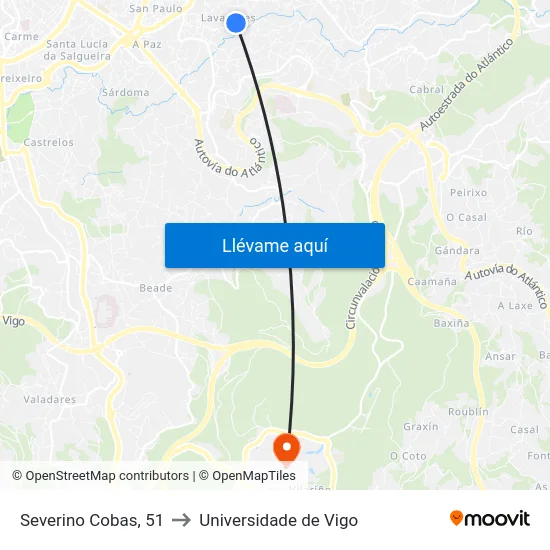 Severino Cobas, 51 to Universidade de Vigo map