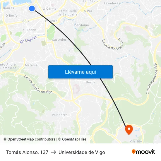 Tomás Alonso, 137 to Universidade de Vigo map