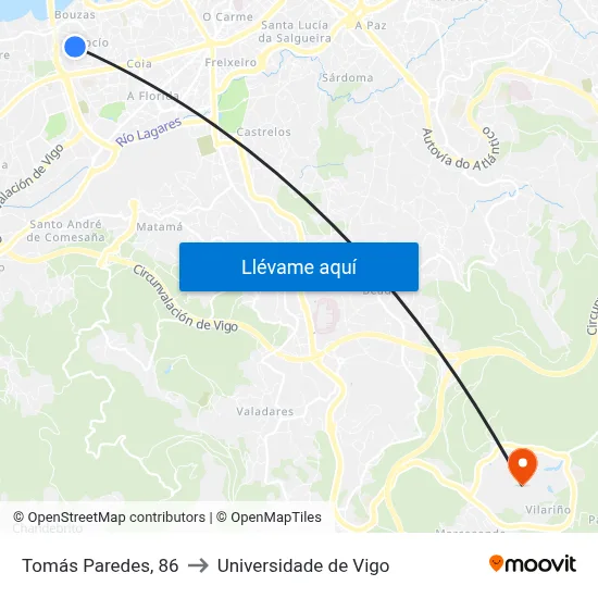 Tomás Paredes, 86 to Universidade de Vigo map