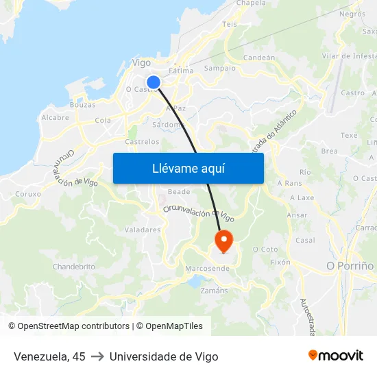 Venezuela, 45 to Universidade de Vigo map