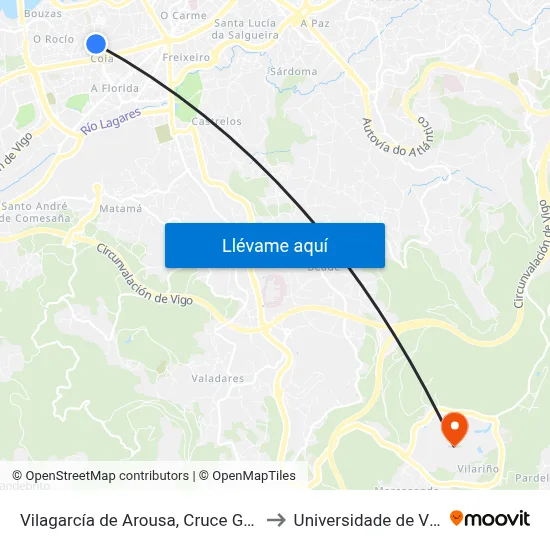 Vilagarcía de Arousa, Cruce Grove to Universidade de Vigo map