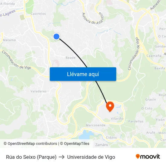 Rúa do Seixo (Parque) to Universidade de Vigo map