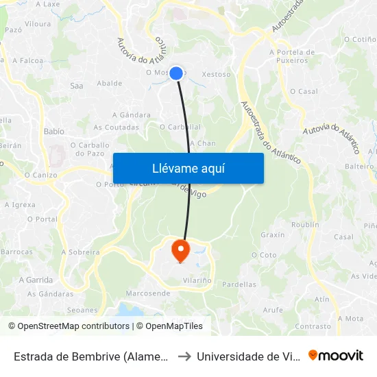 Estrada de Bembrive (Alameda) to Universidade de Vigo map