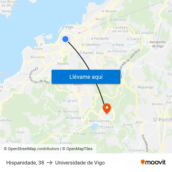 Hispanidade, 38 to Universidade de Vigo map