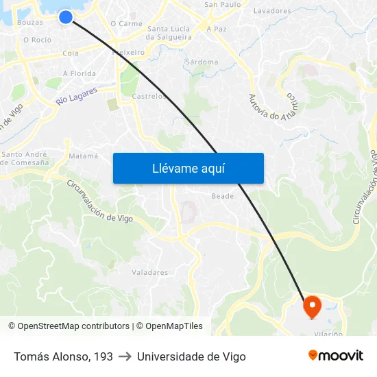 Tomás Alonso, 193 to Universidade de Vigo map